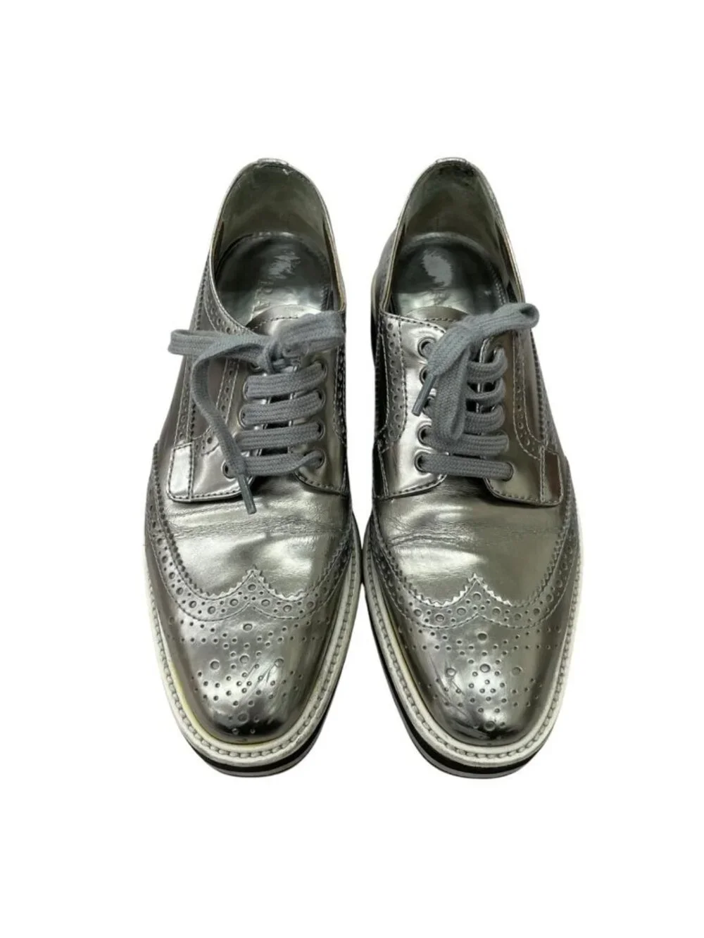 Prada Wingtip Sneakers Silver Metallic Shoes